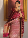 Banarasee Semi Katan Silk Salwar Kameez Fabric With Dupatta Zari Work-Magenta