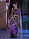 Banarasee Handloom Semi Silk Saree With Buti Design & Contrast Zari Border-Lavender & Black