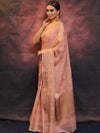 Banarasee Handwoven Pure Silk Cotton Saree With Antique Zari Buti & Border-Pink