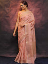 Banarasee Handwoven Pure Silk Cotton Saree With Antique Zari Buti & Border-Pink