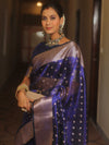 Banarasee Handwoven Tissue Saree Zari Border With Buti Design-Royal Blue