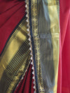 Banarasee Handloom Semi Silk Plain Saree With Contrast Border & Lace-Maroon