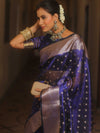 Banarasee Handwoven Tissue Saree Zari Border With Buti Design-Royal Blue