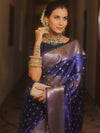 Banarasee Handwoven Tissue Saree Zari Border With Buti Design-Royal Blue
