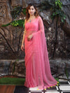 Banarasee Handwoven Semi Chiffon Saree With Mirror Work-Light Pink