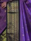 Banarasee Handloom Semi Silk Saree With Buti Design & Contrast Zari Border-Lavender & Black
