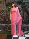 Banarasee Handwoven Semi Chiffon Saree With Mirror Work-Light Pink