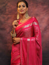Banarasee Handwoven Semi Silk Saree With Stripes Design & Solid Border-Pink