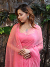 Banarasee Handwoven Semi Chiffon Saree With Mirror Work-Light Pink