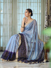 Banarasee Handwoven Dual Color Semi-Chiffon Saree With Zari Work & Lace Border-Blue