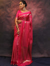 Banarasee Handwoven Semi Silk Saree With Stripes Design & Solid Border-Pink