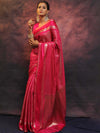 Banarasee Handwoven Semi Silk Saree With Stripes Design & Solid Border-Pink