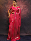Banarasee Handwoven Semi Silk Saree With Stripes Design & Solid Border-Pink
