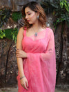 Banarasee Handwoven Semi Chiffon Saree With Mirror Work-Light Pink