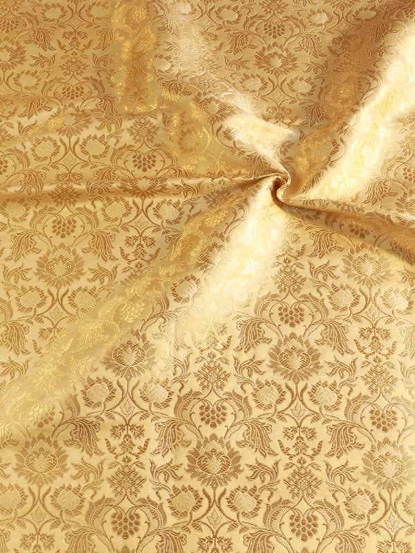 Banarasee Satin Brocade Gold Zari Jaal Design Fabric-Beige