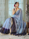 Banarasee Handwoven Dual Color Semi-Chiffon Saree With Zari Work & Lace Border-Blue