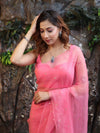 Banarasee Handwoven Semi Chiffon Saree With Mirror Work-Light Pink