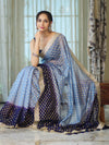 Banarasee Handwoven Dual Color Semi-Chiffon Saree With Zari Work & Lace Border-Blue