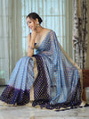 Banarasee Handwoven Dual Color Semi-Chiffon Saree With Zari Work & Lace Border-Blue