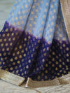 Banarasee Handwoven Dual Color Semi-Chiffon Saree With Zari Work & Lace Border-Blue