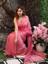 Banarasee Handwoven Semi Chiffon Saree With Mirror Work-Light Pink