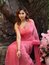 Banarasee Handwoven Semi Chiffon Saree With Mirror Work-Light Pink