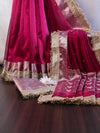 Banarasee Handloom Tissue Saree With Handwoven Pearl Motifs Zari Work & Lace-Magenta