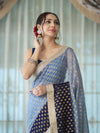 Banarasee Handwoven Dual Color Semi-Chiffon Saree With Zari Work & Lace Border-Blue
