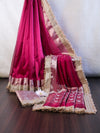 Banarasee Handloom Tissue Saree With Handwoven Pearl Motifs Zari Work & Lace-Magenta