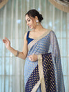 Banarasee Handwoven Dual Color Semi-Chiffon Saree With Zari Work & Lace Border-Blue