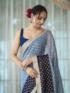 Banarasee Handwoven Dual Color Semi-Chiffon Saree With Zari Work & Lace Border-Blue