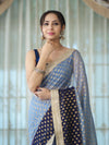 Banarasee Handwoven Dual Color Semi-Chiffon Saree With Zari Work & Lace Border-Blue