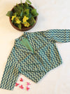 Pure Cotton Handblock Printed Blouse With Collar & Elbow Sleeves-Green