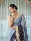 Banarasee Handwoven Dual Color Semi-Chiffon Saree With Zari Work & Lace Border-Blue