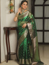 Banarasee Handwoven Tissue Saree Zari Border With Buti Design-Green