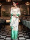 Banarasee Handloom Satin Hand Dyed Saree With Mirror Work-Light Yellow & Mint Green