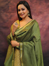 Banarasee Brocade Work Salwar Kameez Fabric & Plain Dupatta-Yellow & Green