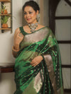 Banarasee Handwoven Tissue Saree Zari Border With Buti Design-Green