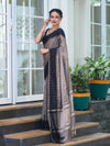 Banarasee Handloom Semi Silk Saree With Checks Pattern & Contrast Border-Grey & Black