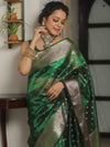 Banarasee Handwoven Tissue Saree Zari Border With Buti Design-Green