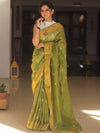 Bhagalpur Cotton Silk Ghichha Work Hand-Dyed Shibori Pattern Saree-Green