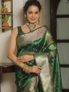 Banarasee Handwoven Tissue Saree Zari Border With Buti Design-Green
