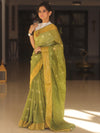 Bhagalpur Cotton Silk Ghichha Work Hand-Dyed Shibori Pattern Saree-Green