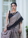 Banarasee Handloom Semi Silk Saree With Checks Pattern & Contrast Border-Grey & Black