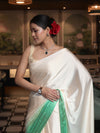 Banarasee Handloom Satin Hand Dyed Saree With Mirror Work-Light Yellow & Mint Green