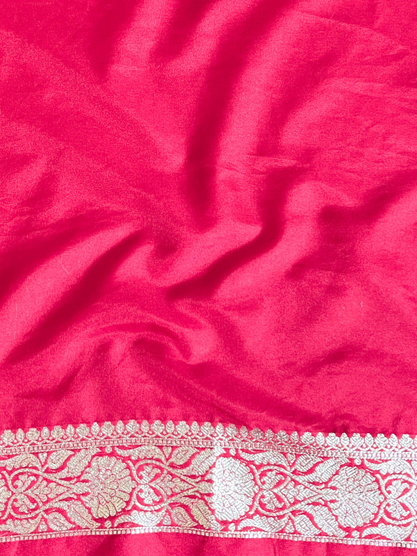 Banarasee Handwoven Faux Georgette Saree With Silver Zari Design-Pink