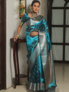 Banarasee Handwoven Tissue Saree Zari Border With Buti Design-Teal Blue