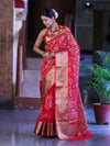 Banarasee Organza Mix Saree With Thread Embroidered Work & Zari Border-Red