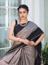 Banarasee Handloom Semi Silk Saree With Checks Pattern & Contrast Border-Grey & Black