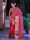 Banarasee Organza Mix Saree With Thread Embroidered Work & Zari Border-Red